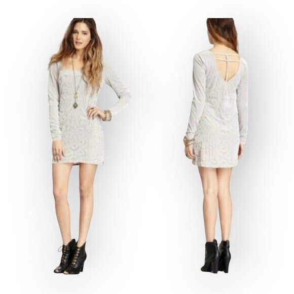 Free People silver velvet open back Boogie Nights cutouts mini party dress M - Picture 2 of 11